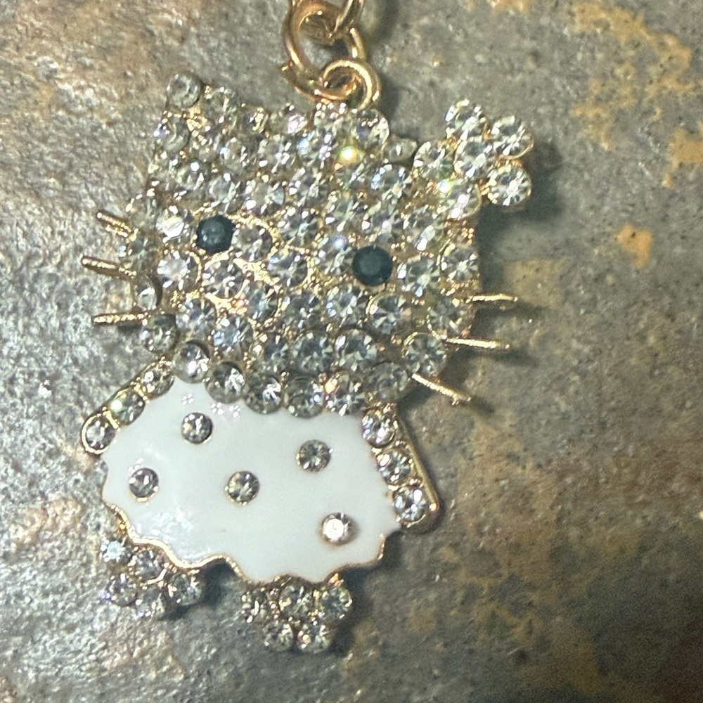 NWOT Silver & Rhinestone Kitty Keychain - Picture 2 of 5